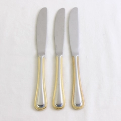 3 Wallace Silver Regal Pearl Gold Accent Front/Back Dinner Knives 8.75" New 