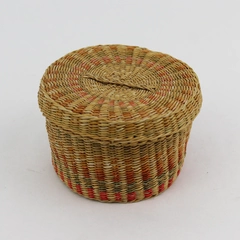 Vintage Handwoven Southwestern Straw Basket With Lid
