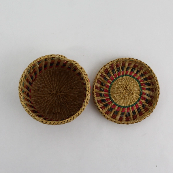 Vintage Handwoven Southwestern Straw Basket With Lid