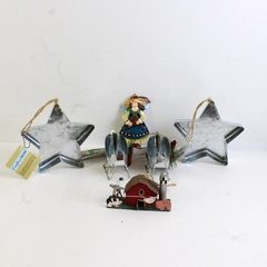 Lot of 6 Tin Christmas Ornaments Folk Art