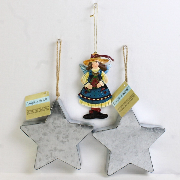 Lot of 6 Tin Christmas Ornaments Folk Art