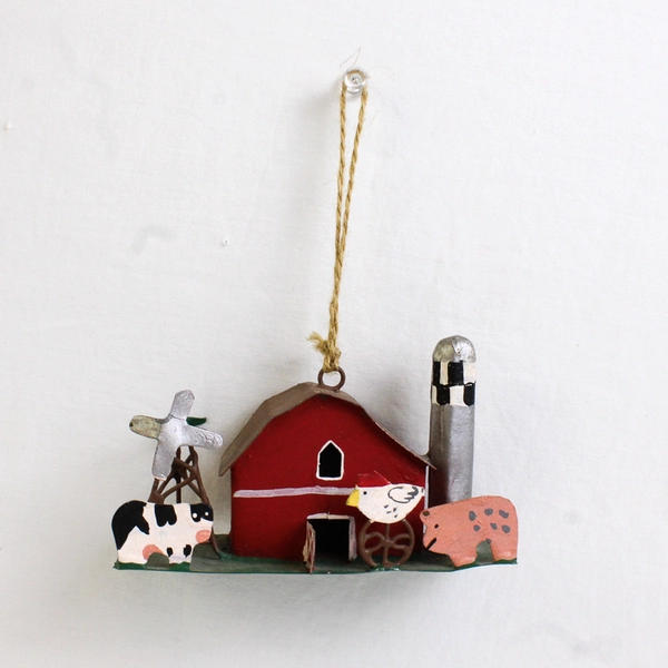 Lot of 6 Tin Christmas Ornaments Folk Art