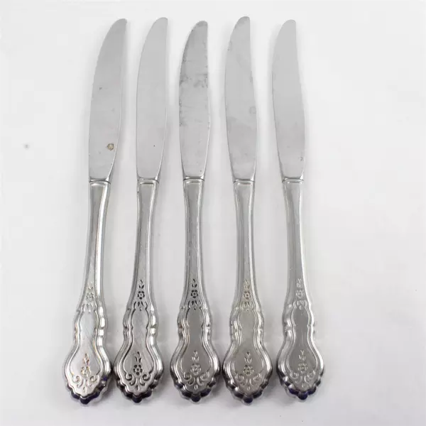 Set of 5 Oneida Stainless Burnshed Modern Hollow Handle Knives 9"