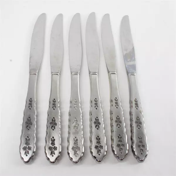 Set of 6 Oneida Silver Floral Bouquet Modern Hollow Handle Dinner Knives