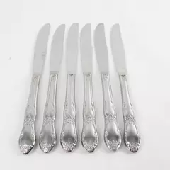 Set of 6 Oneida Fenway Modern Silver Hollow Handle Dinner Knives 8.5"