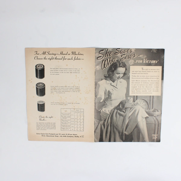 She Saves Who Sews For Victory Lilly Mills 1942 WWII Clothing Repair Pamphlet 