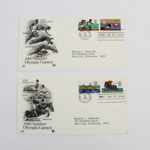 Set Of 2 1980 Summer Olympic Games First Day Covers Los Angeles 