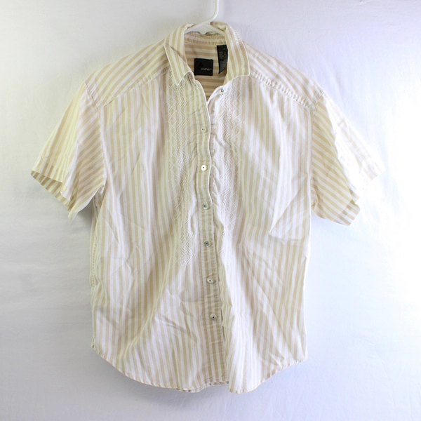 Lizwear Beige and White Striped Button-Up Women's Petite Small