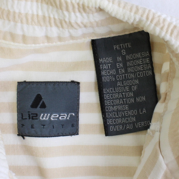 Lizwear Beige and White Striped Button-Up Women's Petite Small