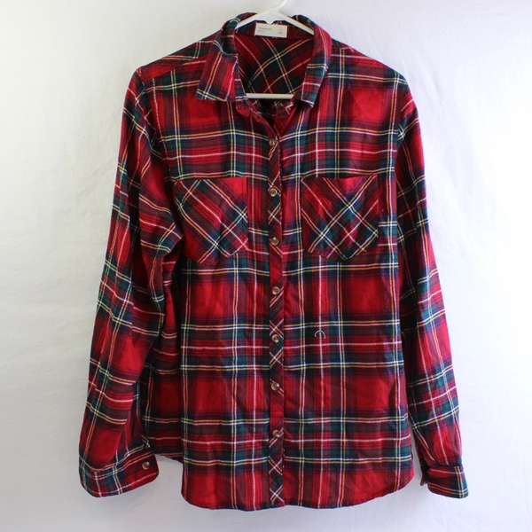 Maurices Green Yellow Plaid Relaxed Fit Flannel Women's Size 0