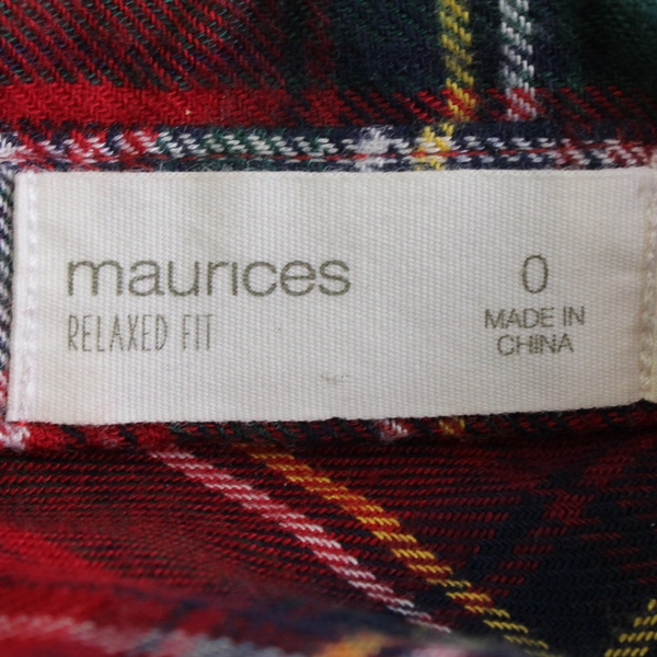 Maurices Green Yellow Plaid Relaxed Fit Flannel Women's Size 0