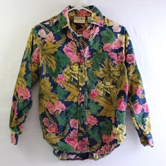 Vintage Copper Key Multicolor Floral Pattern Corduroy Button-Up Women's Small