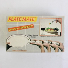 Vintage 12pc Plate-Mate Plastic Wine Glass Plate Clips 1984 with Original Box