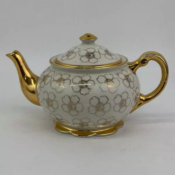 Vintage Kingwood China Teapot Gold Floral Pattern And Gold Trim