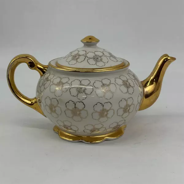 Vintage Kingwood China Teapot Gold Floral Pattern And Gold Trim
