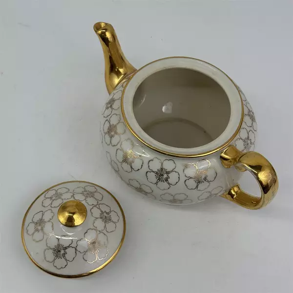 Vintage Kingwood China Teapot Gold Floral Pattern And Gold Trim
