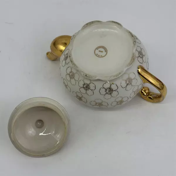 Vintage Kingwood China Teapot Gold Floral Pattern And Gold Trim