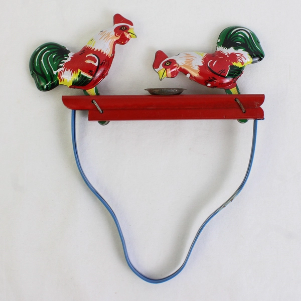 Vintage Tin Hand Pressure Mechanical Toy Pecking Roosters