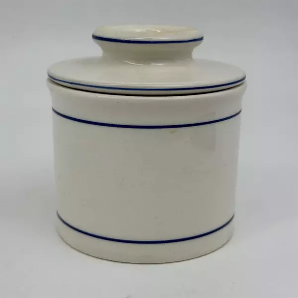 Norpro Ceramic French Bell Butter Keeper Off White Blue Stripes