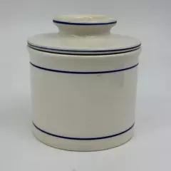 Norpro Ceramic French Bell Butter Keeper Off White Blue Stripes