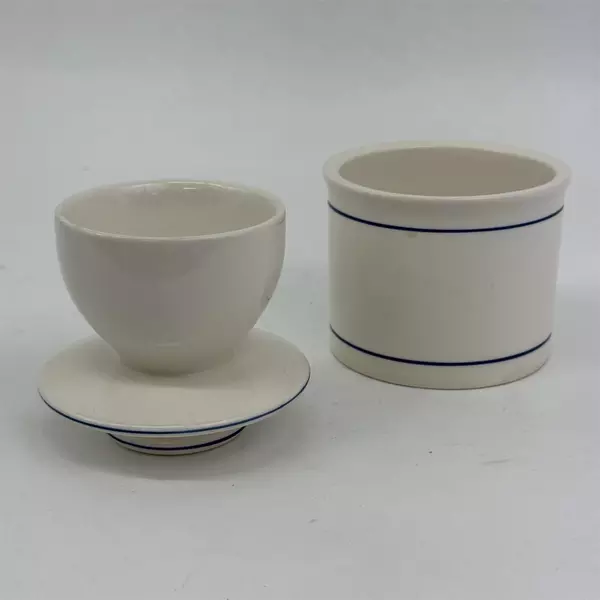 Norpro Ceramic French Bell Butter Keeper Off White Blue Stripes