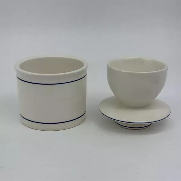 Norpro Ceramic French Bell Butter Keeper Off White Blue Stripes