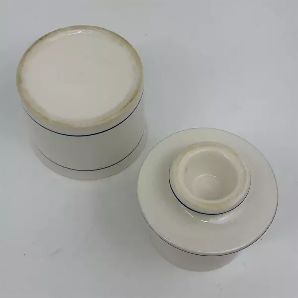 Norpro Ceramic French Bell Butter Keeper Off White Blue Stripes