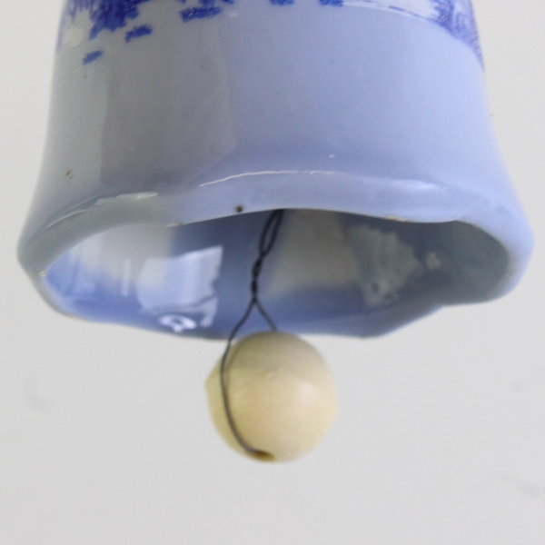 Currier & Ives Blue Porcelain Bell "The Old Homestead In Winter" Scene 3.5" Tall