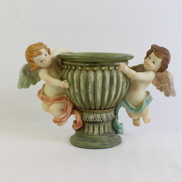 Unbranded Resin Pastel Angel/Cherubs Pillar Candle Holder 5.75" Tall