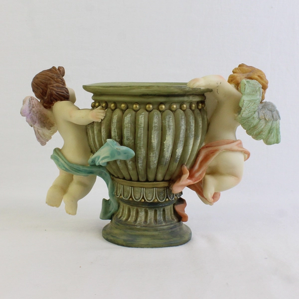 Unbranded Resin Pastel Angel/Cherubs Pillar Candle Holder 5.75" Tall