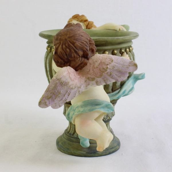 Unbranded Resin Pastel Angel/Cherubs Pillar Candle Holder 5.75" Tall