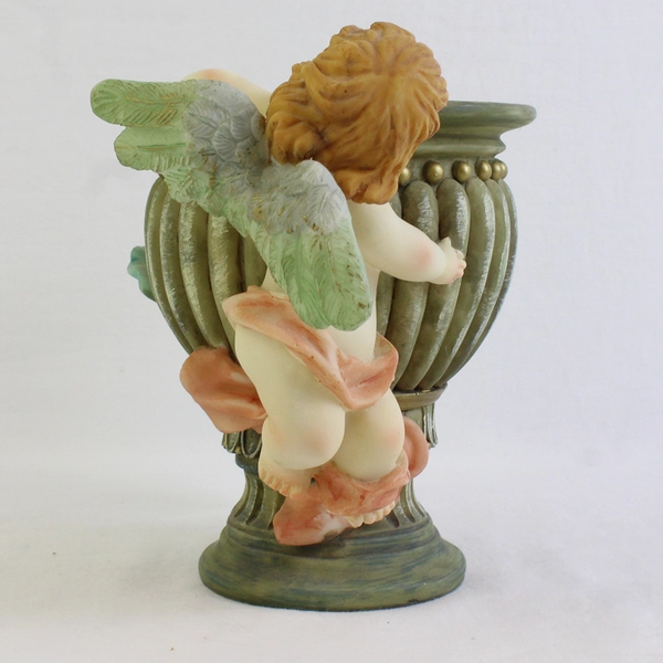 Unbranded Resin Pastel Angel/Cherubs Pillar Candle Holder 5.75" Tall