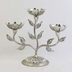 Unbranded Metal Candelabra For 3 Candles Flower/Floral Design 9" Tall