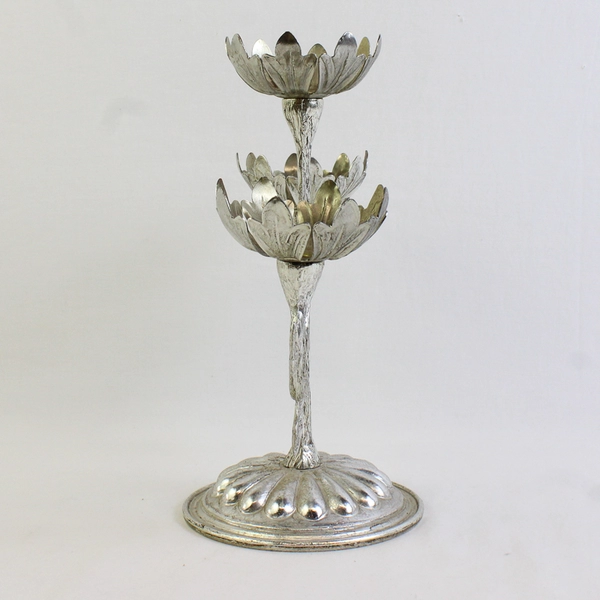 Unbranded Metal Candelabra For 3 Candles Flower/Floral Design 9" Tall