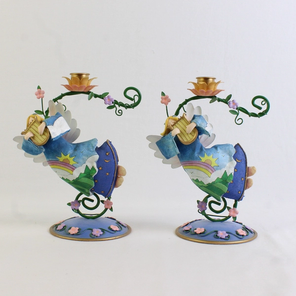 Lot Of 2 Avon Gift Collection Country Angel Candle Holders 7.75" Tall