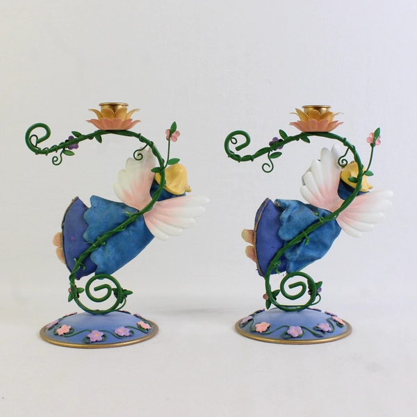 Lot Of 2 Avon Gift Collection Country Angel Candle Holders 7.75" Tall