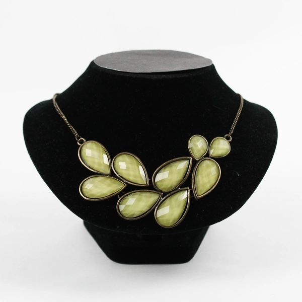 World Market Green Faux Teardrop Stones Bronze Finish Bib Necklace 19"