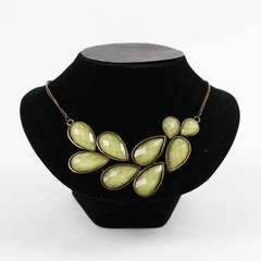 World Market Green Faux Teardrop Stones Bronze Finish Bib Necklace 19"