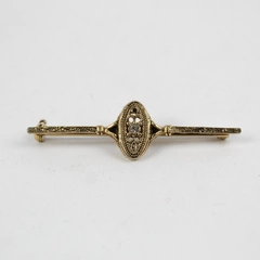 Vintage Gold-Tone Bar Brooch Pin with Colorless Stone 1 3/4"