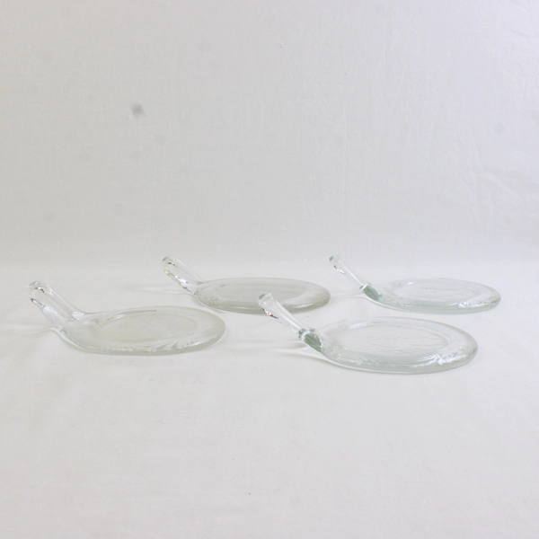 Lot Of 4 Vintage Clear Chamber Glass Coasters Modernist Design