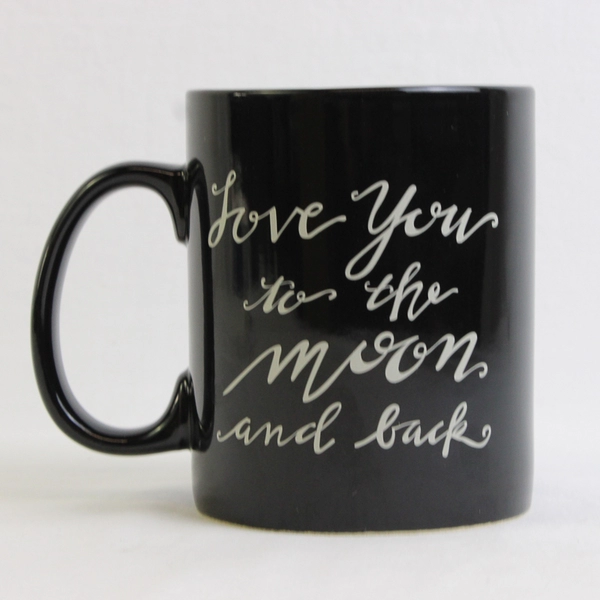 Primitives by Kathy Love You To The Moon Black Coffee Mug, 16 Ounce