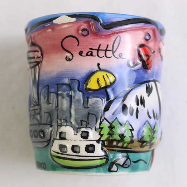 Michael's Colorful Seattle Washington Ceramic Shot Glass Artsy Hand Painted