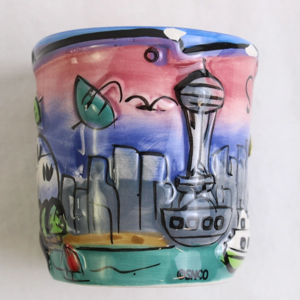 Michael's Colorful Seattle Washington Ceramic Shot Glass Artsy Hand Painted