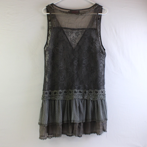 My Pretty Angel Women's M Gray Knit and Lace Ruffle Sheer Dress