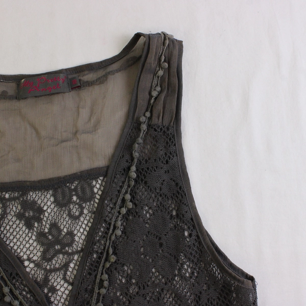 My Pretty Angel Women's M Gray Knit and Lace Ruffle Sheer Dress