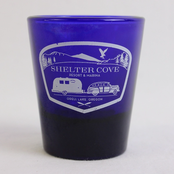 Shelter Cove Resort & Marina Odell Lake, Oregon Blue Cobalt Shot Glass