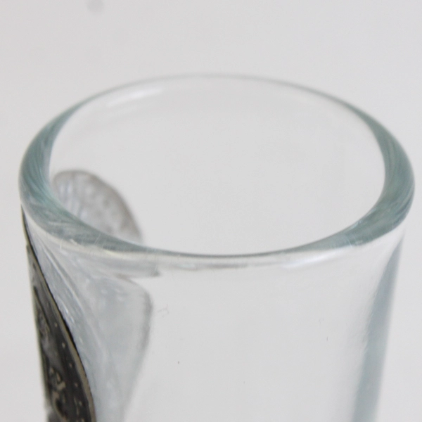 Rosarito Mexico Clear Shot Glass Black Relief Piedra del Sol Medallion