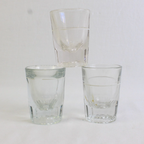 Lot of 3 Libbey Heavy Fluted Clear Shot Glasses Measurement Lines Barware