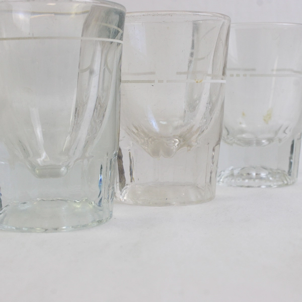 Lot of 3 Libbey Heavy Fluted Clear Shot Glasses Measurement Lines Barware