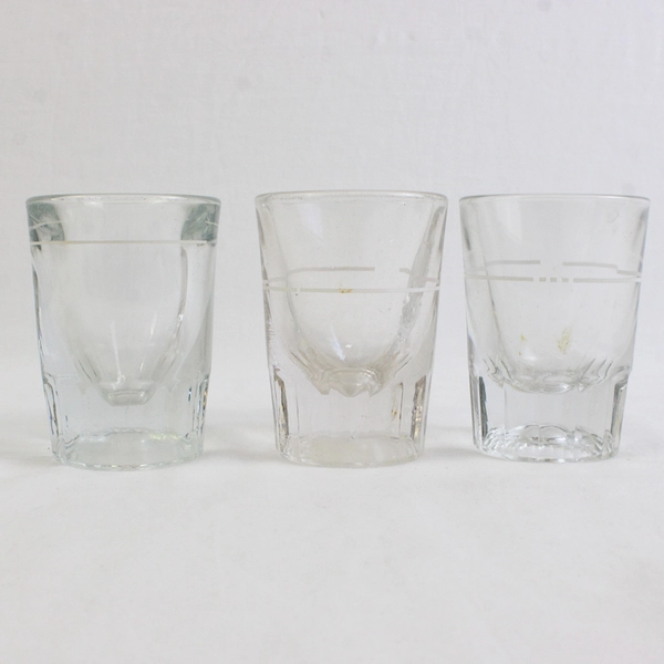 Lot of 3 Libbey Heavy Fluted Clear Shot Glasses Measurement Lines Barware